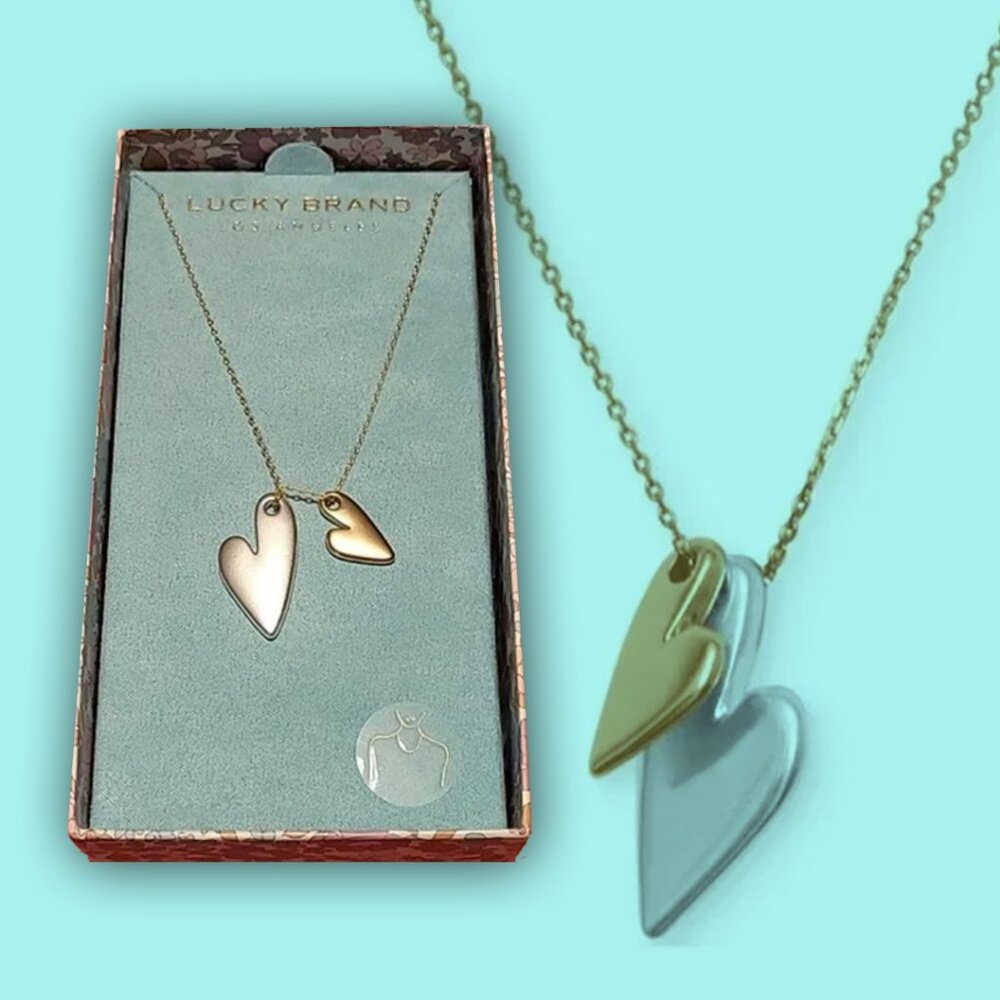 🆕 Lucky Brand charm pendant Necklace Two Tone Heart Silver Gold Tone 18" - Picture 3 of 7